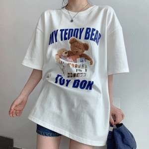 [귀여움/오버핏]토이 테디 프린팅 반팔 티셔츠(3color!)